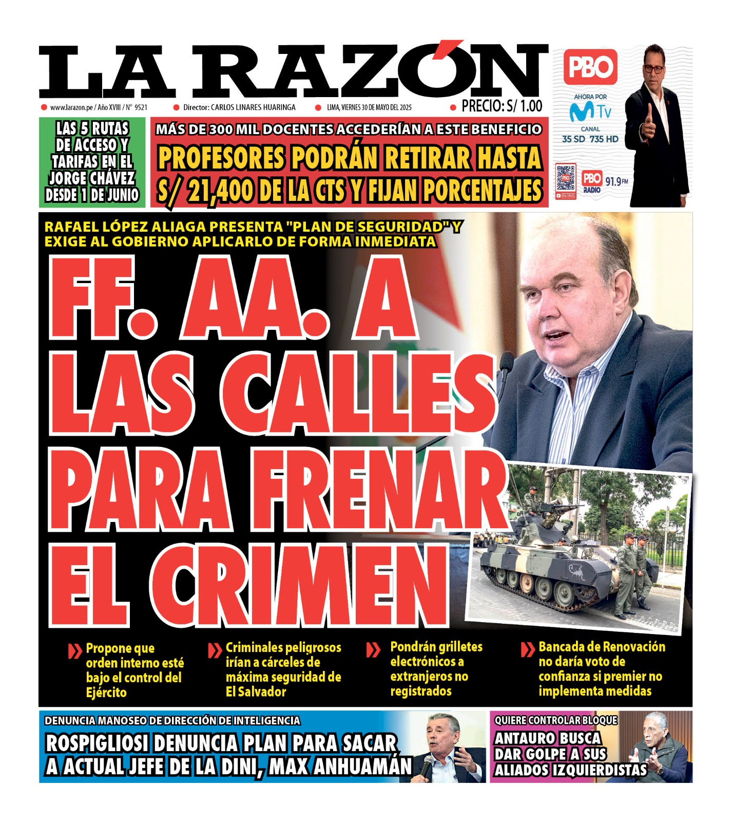 Portada Diario La Razón (30/05/2025)