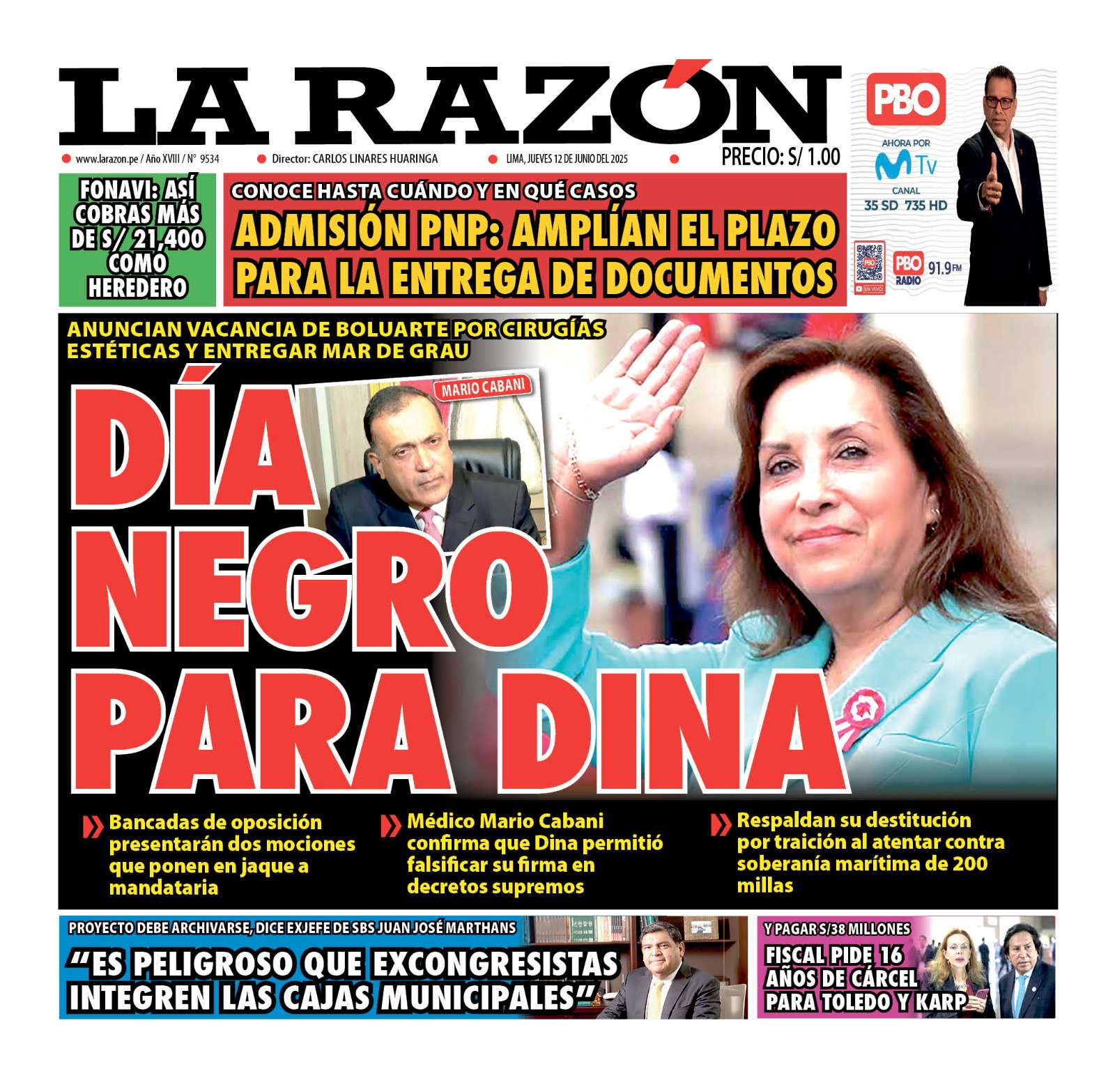 Portada Diario La Razón (12/06/2025)